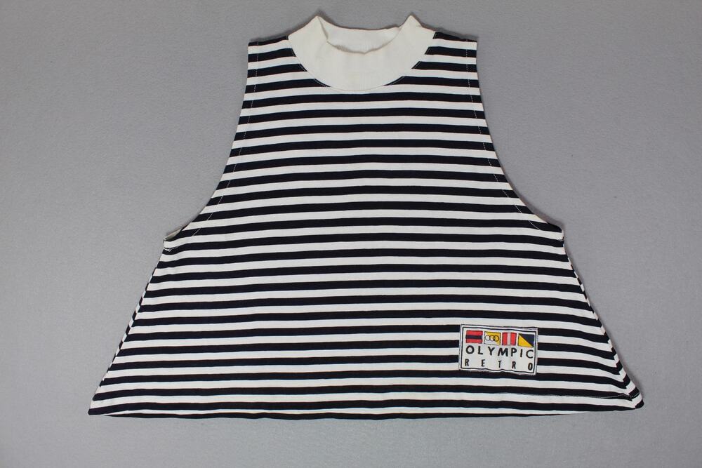 Vintage Perfect Olympic Retro Flared Crop Top Shirt Women's Medium Striped